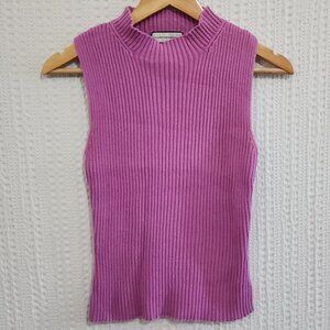 Vintage The Great American Sweater Mock Neck Ribbed Pink Sleeveless Top Medium